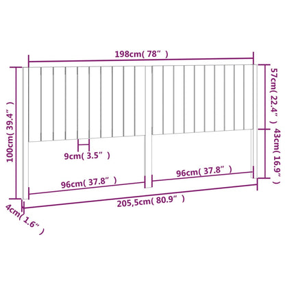 Hoofdbord 205,5X4X00 Cm Massief Grenenhout 205.5 x 100 cm Zwart