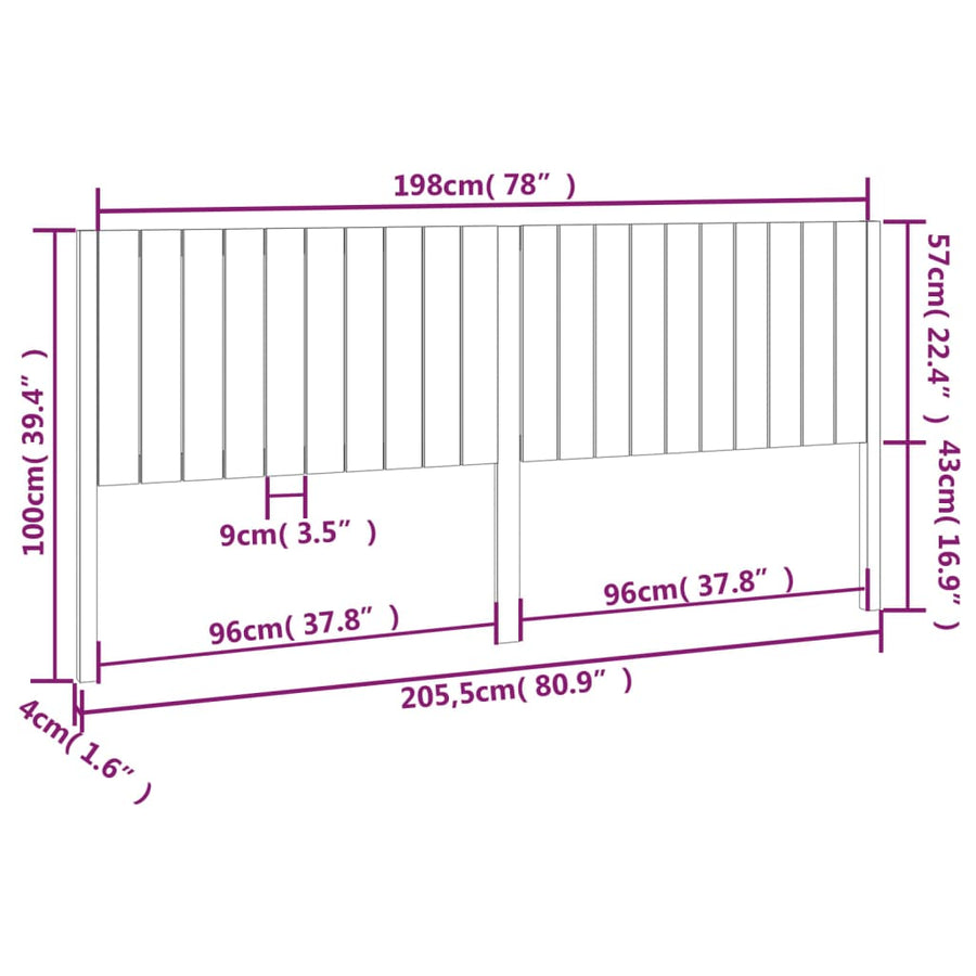 Hoofdbord 205,5X4X00 Cm Massief Grenenhout 205.5 x 100 cm Zwart