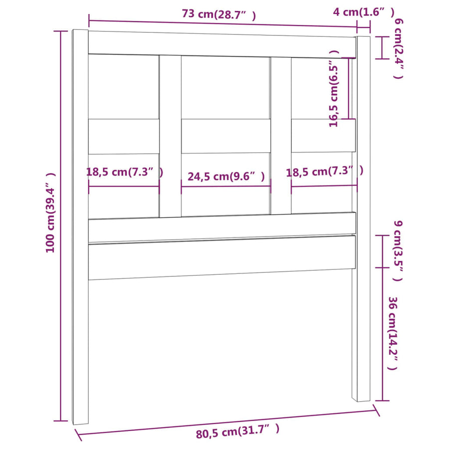 Hoofdbord 80,5X4X00 Cm Massief Grenenhout 80.5 x 100 cm Grijs