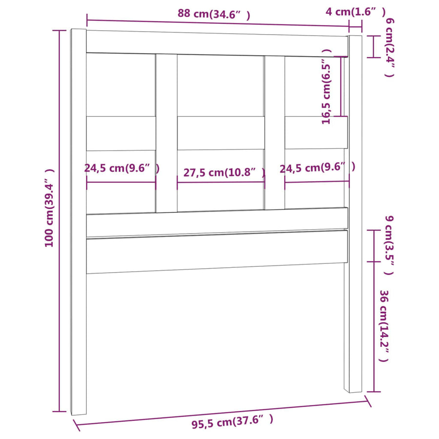 Hoofdbord 95,5X4X00 Cm Massief Grenenhout 95.5 x 100 cm Grijs