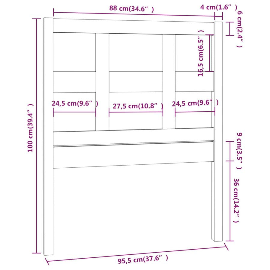 Hoofdbord 95,5X4X00 Cm Massief Grenenhout 95.5 x 100 cm Zwart