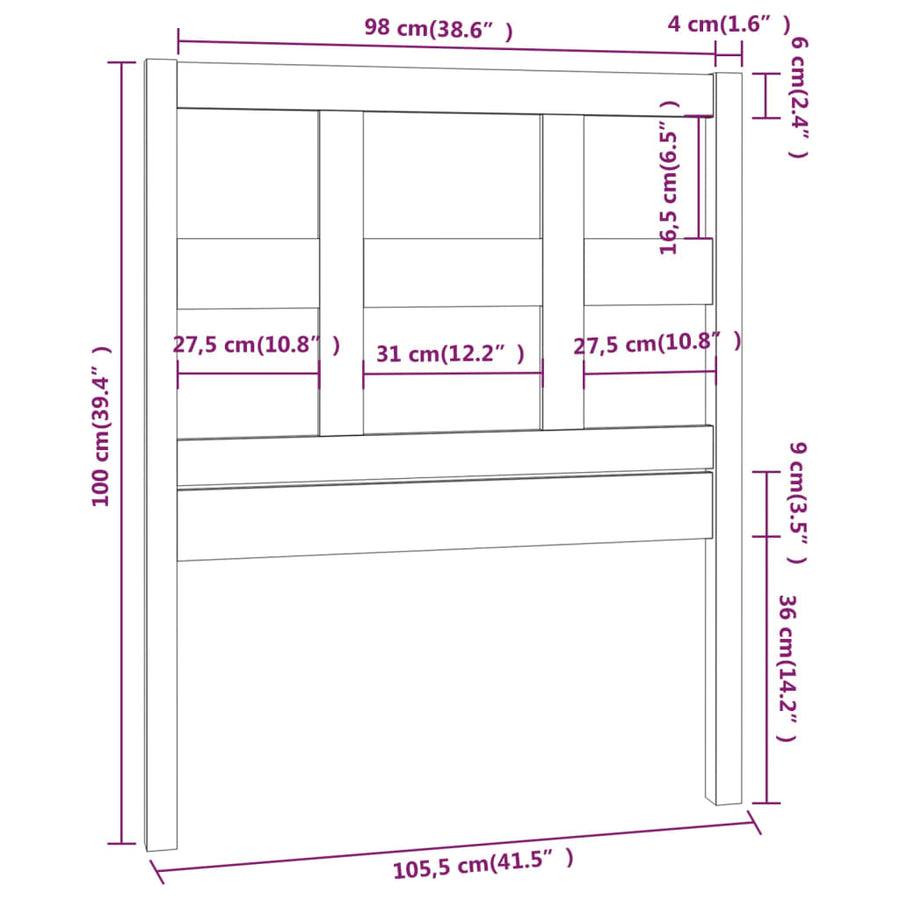 Hoofdbord 05,5X4X00 Cm Massief Grenenhout 105.5 x 100 cm Honingbruin