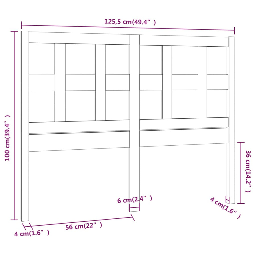 Hoofdbord 25,5X4X00 Cm Massief Grenenhout 125.5 x 100 cm Zwart