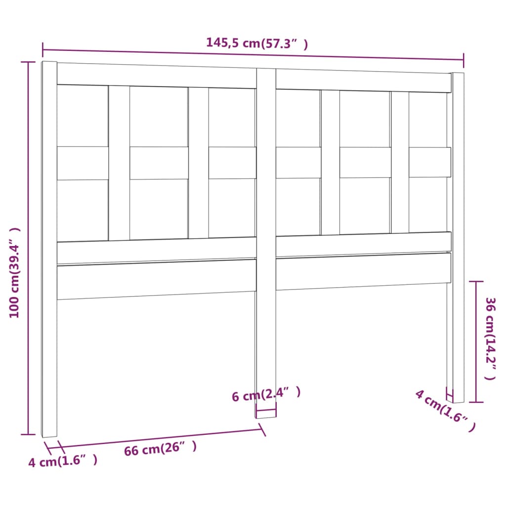 Hoofdbord 45,5X4X00 Cm Massief Grenenhout 145.5 x 100 cm Zwart