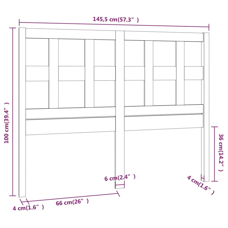 Hoofdbord 45,5X4X00 Cm Massief Grenenhout 145.5 x 100 cm Zwart