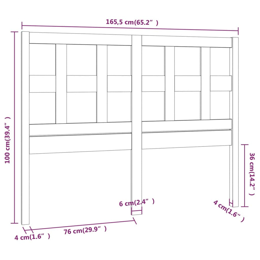Hoofdbord 65,5X4X00 Cm Massief Grenenhout 165.5 x 100 cm Grijs
