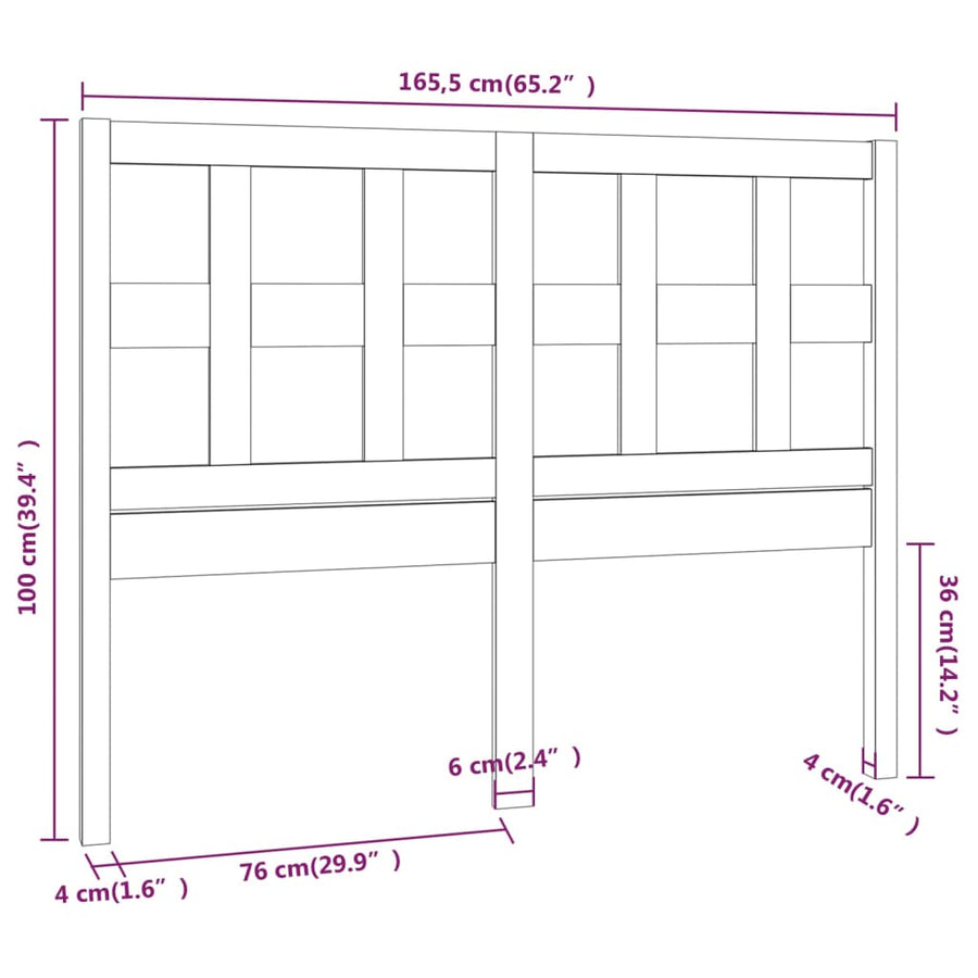 Hoofdbord 65,5X4X00 Cm Massief Grenenhout 165.5 x 100 cm Zwart