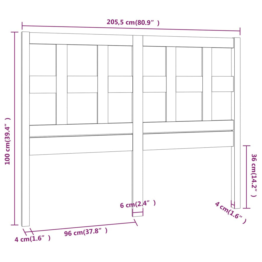 Hoofdbord 205,5X4X00 Cm Massief Grenenhout 205.5 x 100 cm Grijs