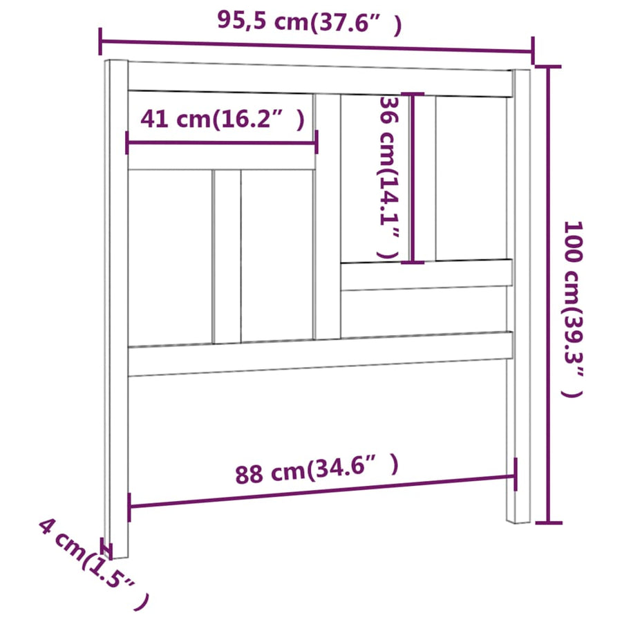 Hoofdbord 95,5X4X00 Cm Massief Grenenhout 95.5 x 100 cm Zwart