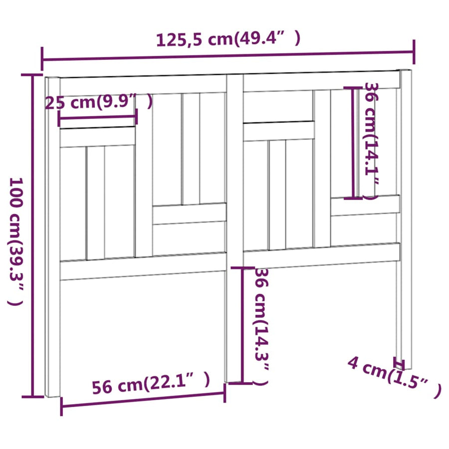Hoofdbord 25,5X4X00 Cm Massief Grenenhout 125.5 x 100 cm Grijs