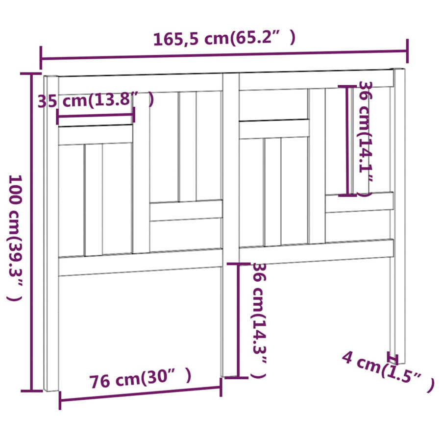 Hoofdbord 65,5X4X00 Cm Massief Grenenhout 165.5 x 100 cm Naturel