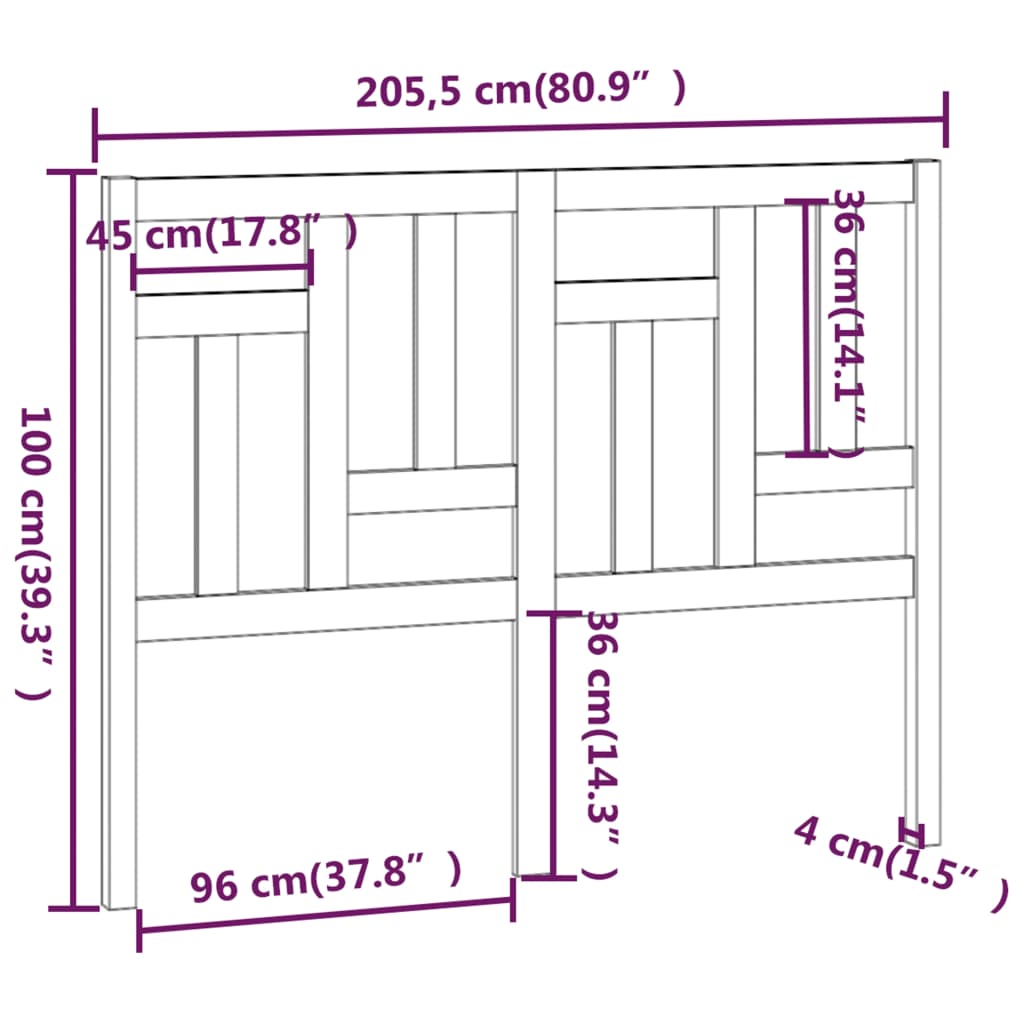 Hoofdbord 205,5X4X00 Cm Massief Grenenhout 205.5 x 100 cm Grijs
