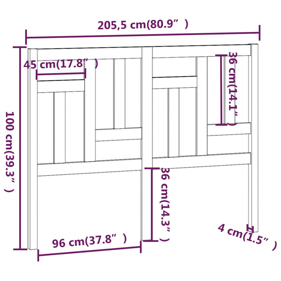 Hoofdbord 205,5X4X00 Cm Massief Grenenhout 205.5 x 100 cm Grijs