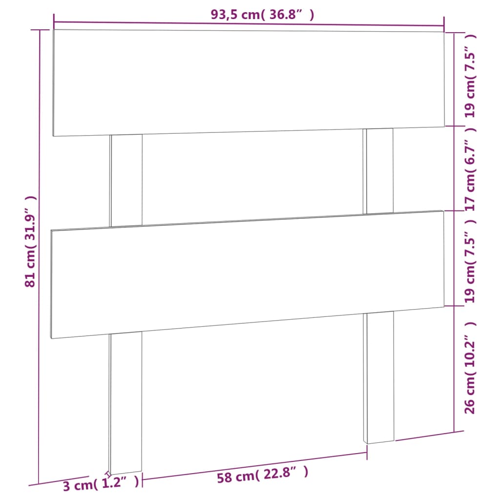 Hoofdbord 93,5X3X81 Cm Massief Grenenhout Grijs