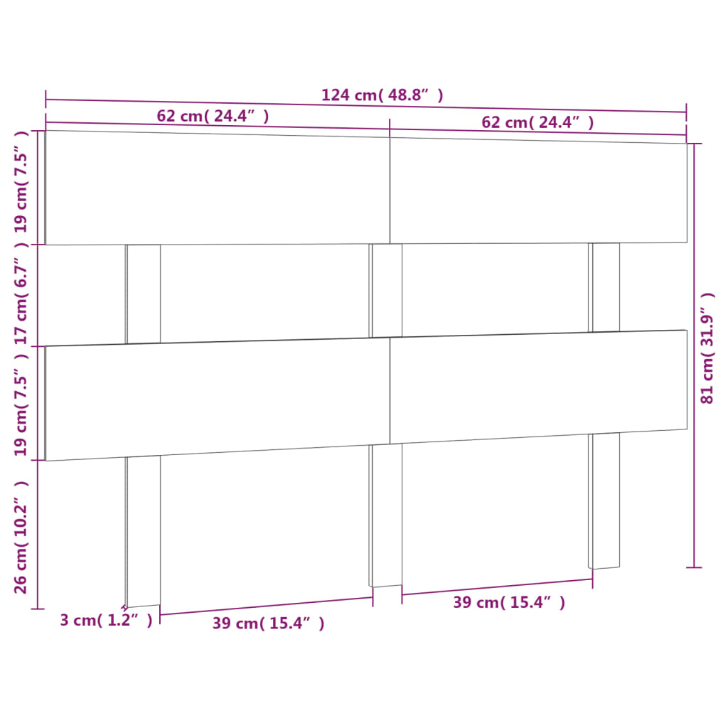 Hoofdbord 124X3X81 Cm Massief Grenenhout Wit