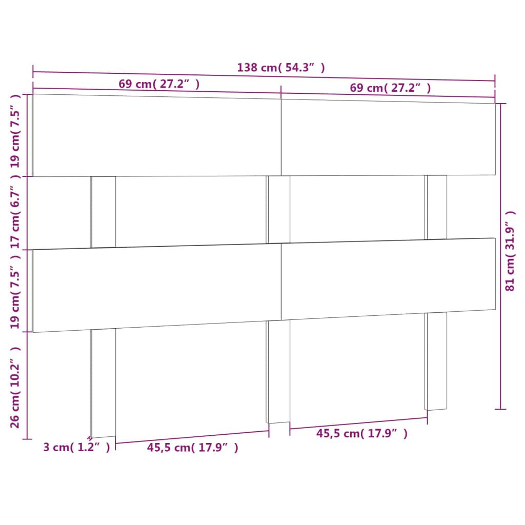 Hoofdbord 138X3X81 Cm Massief Grenenhout Grijs