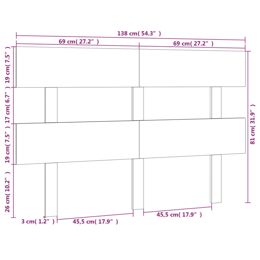Hoofdbord 138X3X81 Cm Massief Grenenhout Grijs