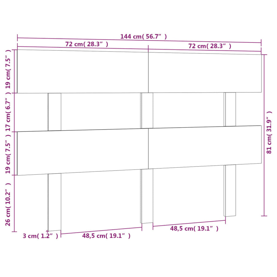 Hoofdbord 144X3X81 Cm Massief Grenenhout Zwart