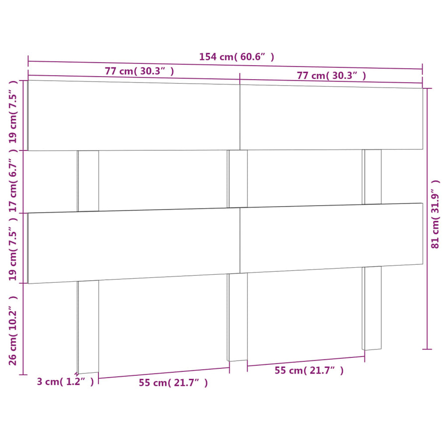 Hoofdbord 154X3X81 Cm Massief Grenenhout Grijs