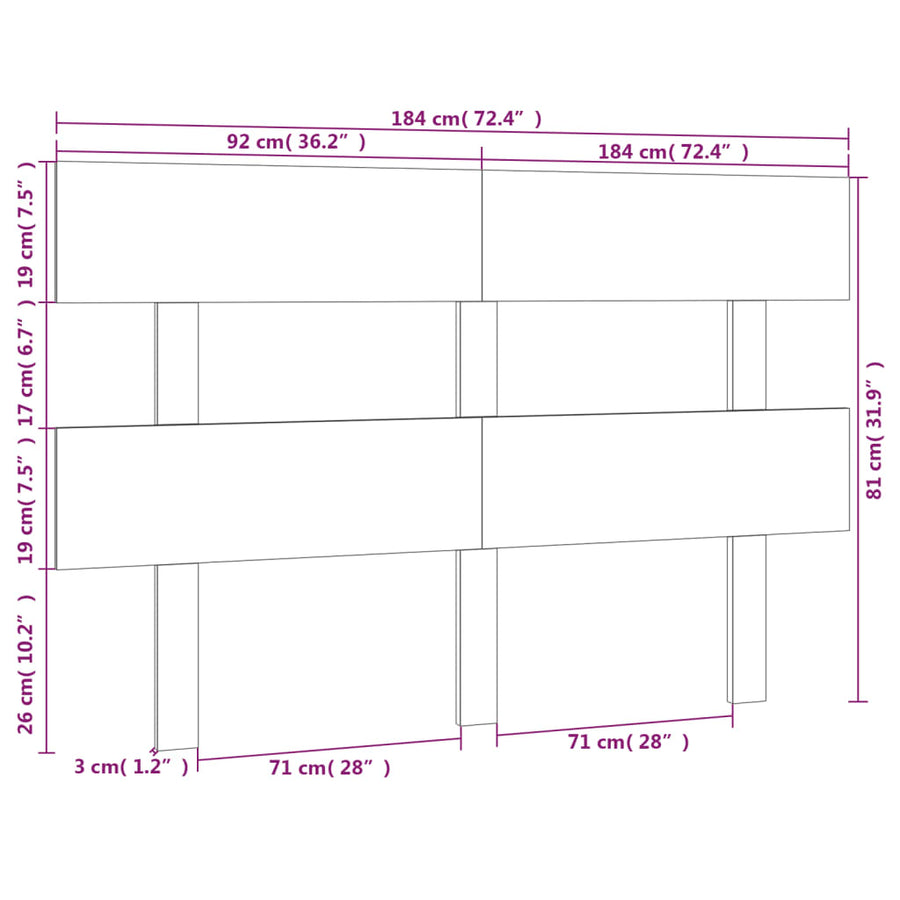 Hoofdbord 184X3X81 Cm Massief Grenenhout
