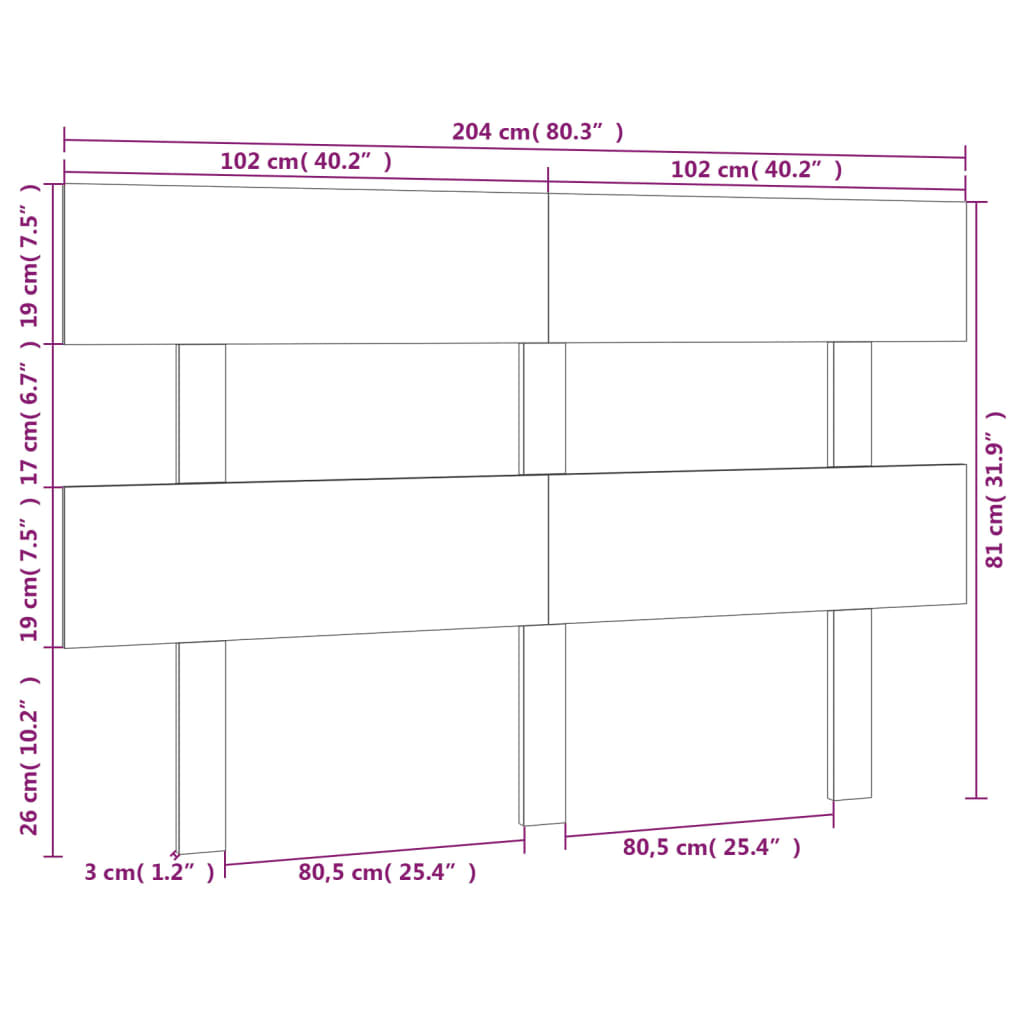 Hoofdbord 204X3X81 Cm Massief Grenenhout Wit