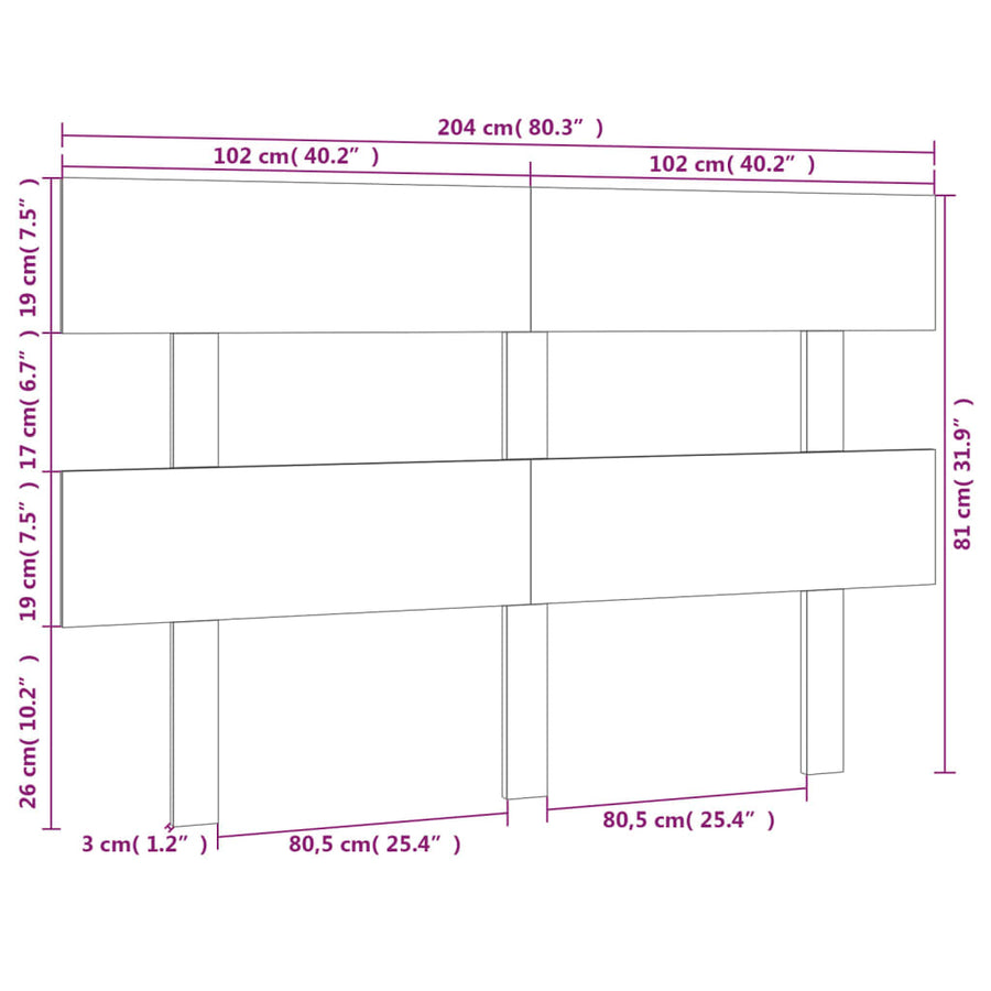 Hoofdbord 204X3X81 Cm Massief Grenenhout Wit