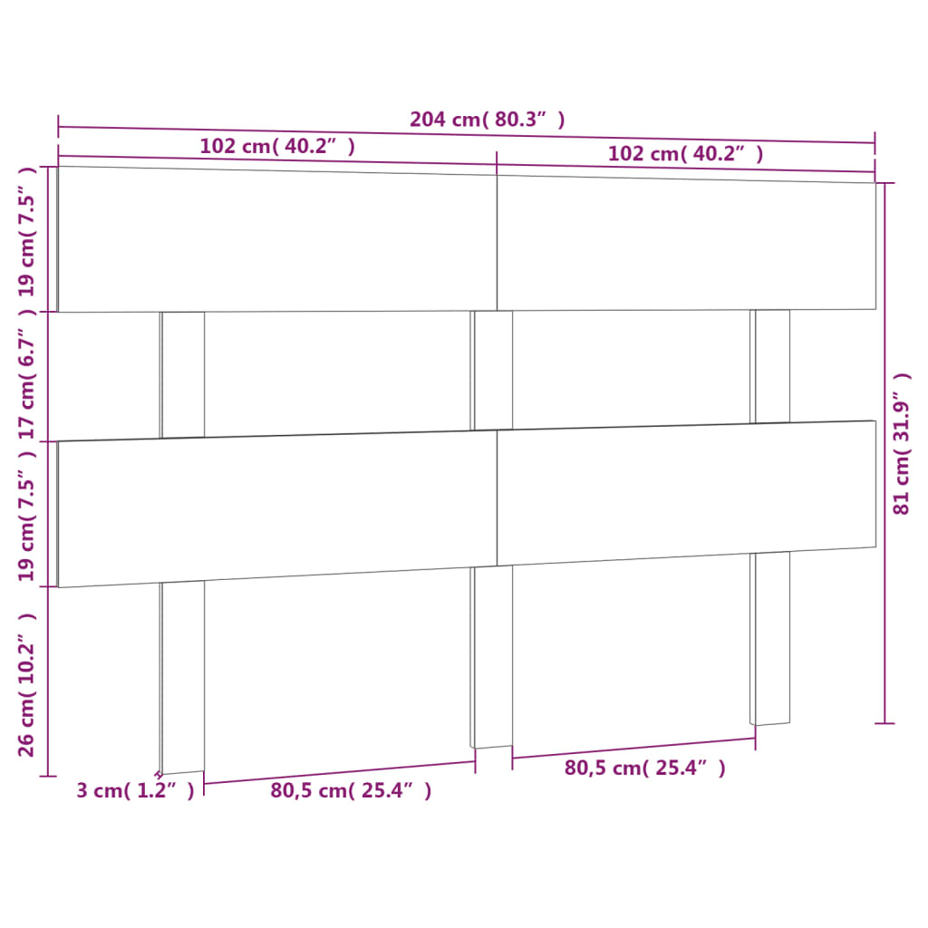 Hoofdbord 204X3X81 Cm Massief Grenenhout Grijs