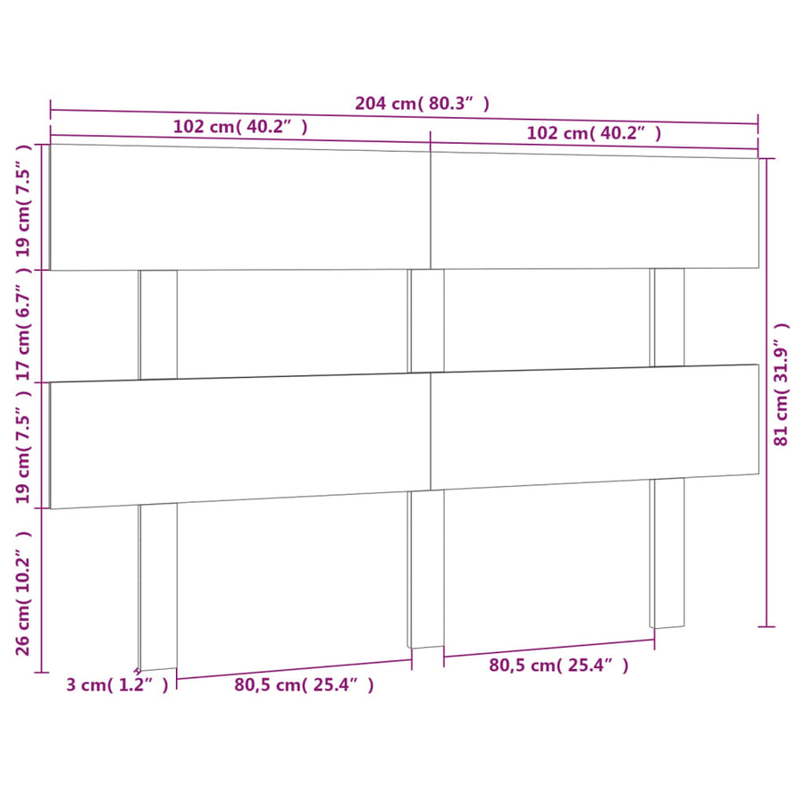 Hoofdbord 204X3X81 Cm Massief Grenenhout Grijs
