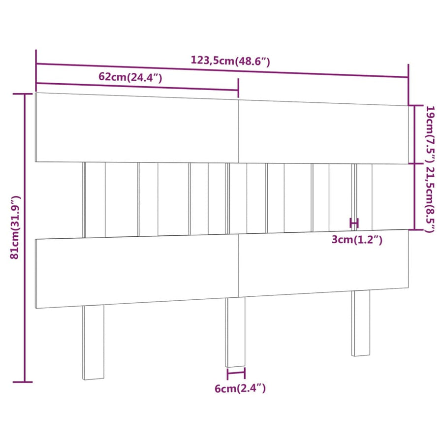 Hoofdbord 123,5X3X81 Cm Massief Grenenhout Zwart