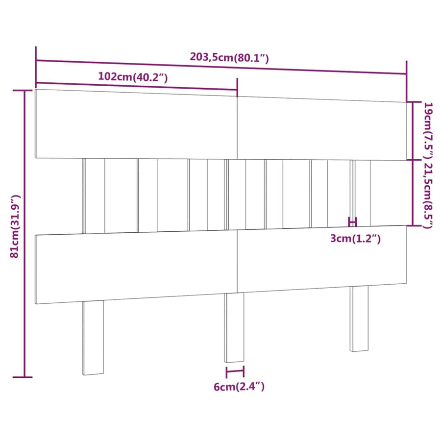 Hoofdbord 203,5X3X81 Cm Massief Grenenhout Grijs