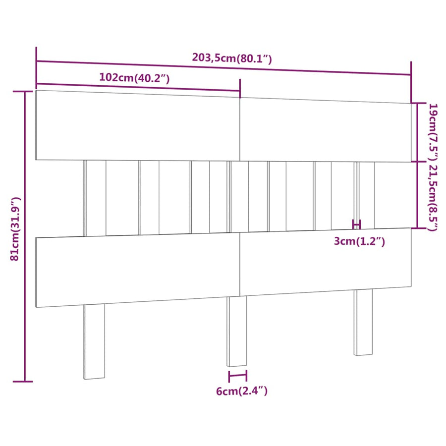 Hoofdbord 203,5X3X81 Cm Massief Grenenhout Zwart
