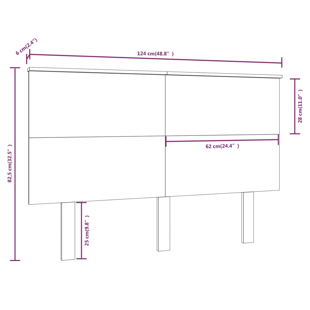 Hoofdbord 24X6X82,5 Cm Massief Grenenhout 124 x 82.5 cm Wit
