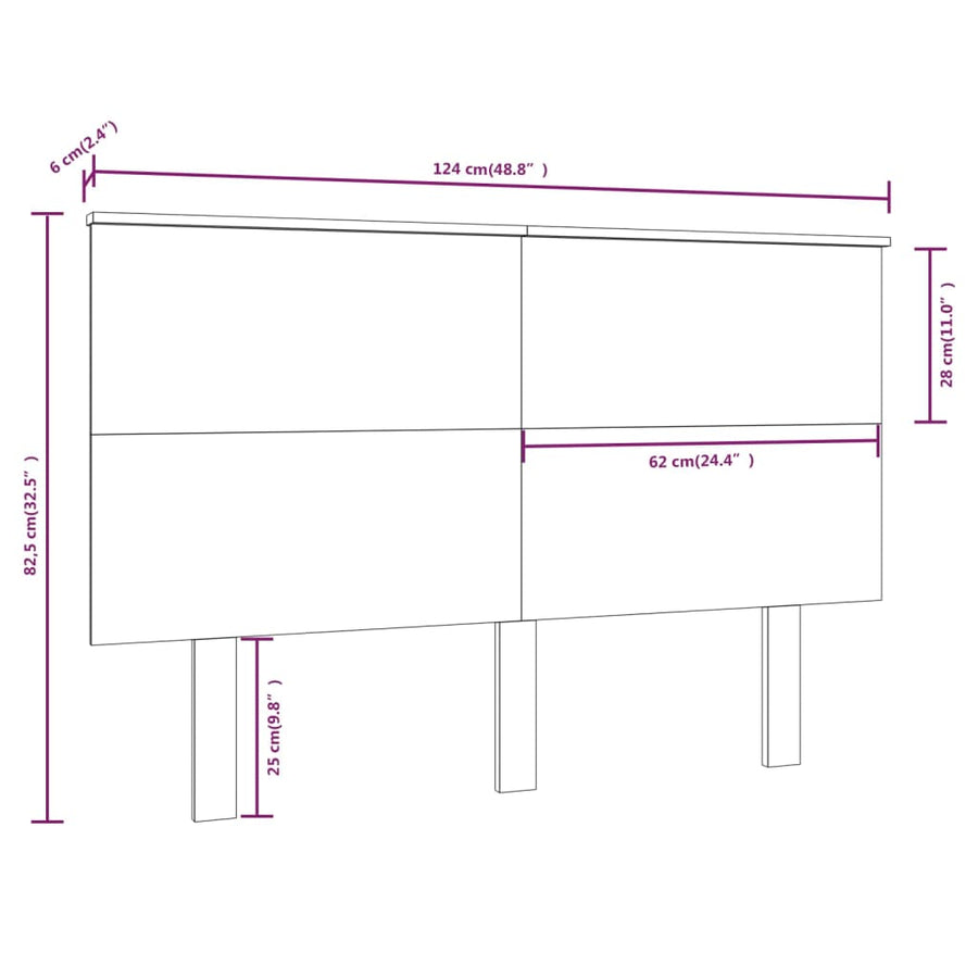 Hoofdbord 24X6X82,5 Cm Massief Grenenhout 124 x 82.5 cm Zwart