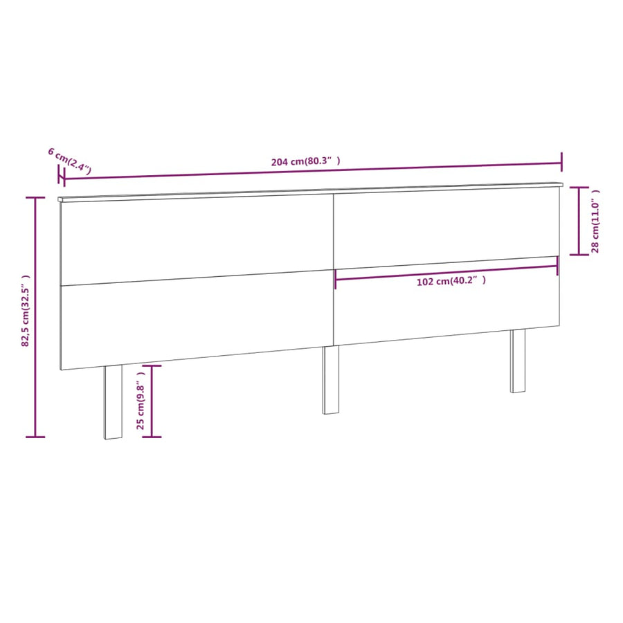 Hoofdbord 204X6X82,5 Cm Massief Grenenhout 204 x 82.5 cm Zwart