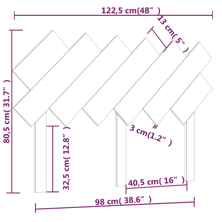 Hoofdbord 122,5X3X80,5 Cm Massief Grenenhout Grijs