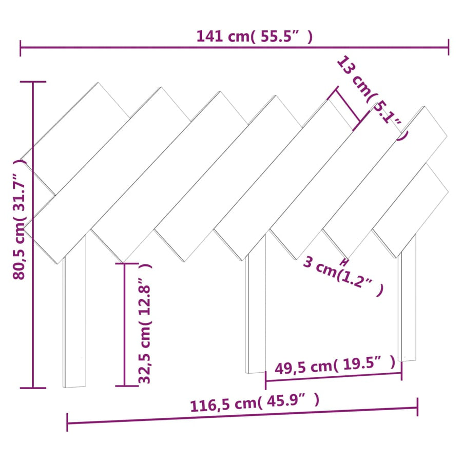 Hoofdbord 141X3X80,5 Cm Massief Grenenhout Grijs