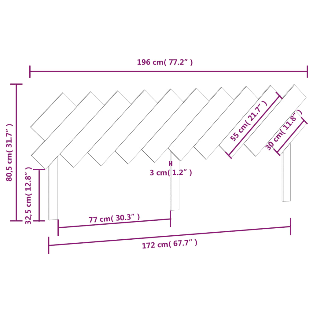 Hoofdbord 196X3X80,5 Cm Massief Grenenhout