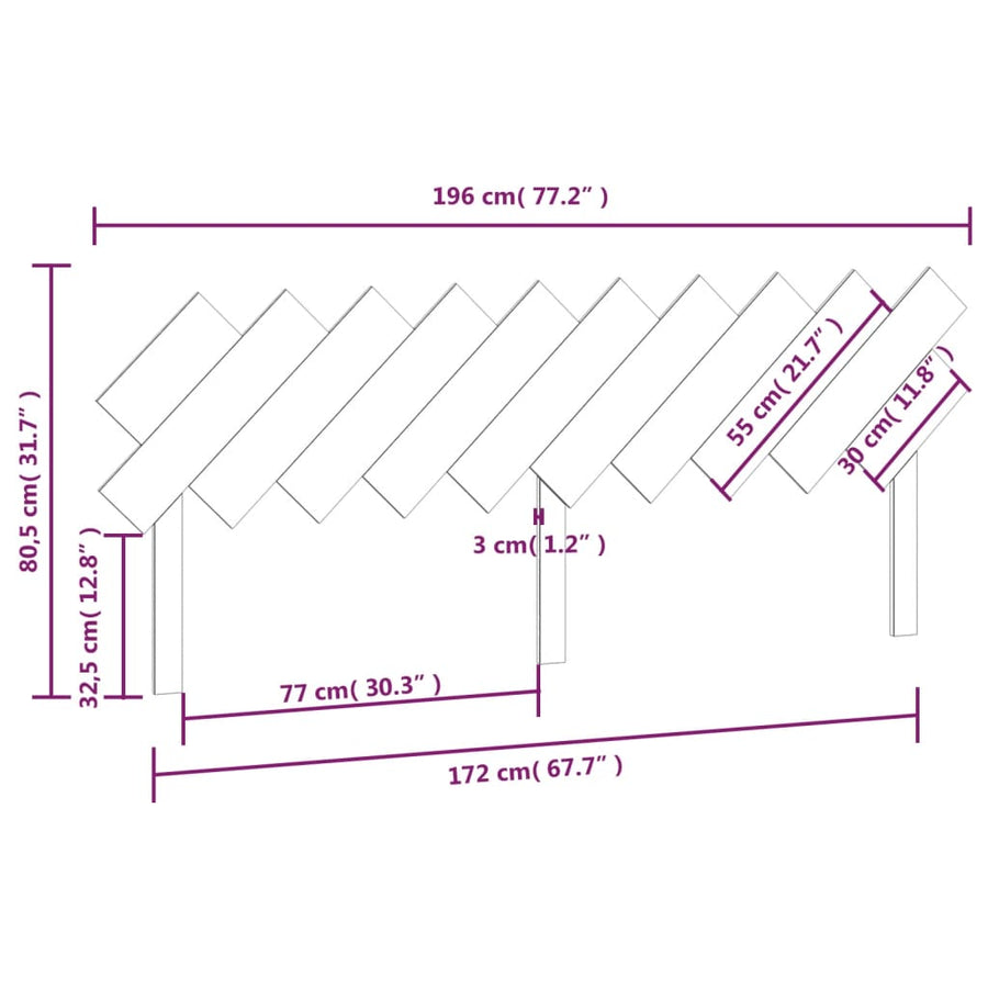 Hoofdbord 196X3X80,5 Cm Massief Grenenhout Grijs