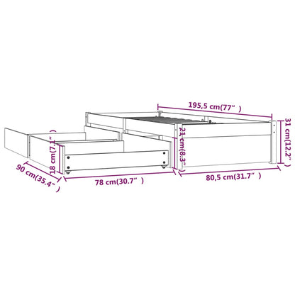 Bedframe Met Lades Small Single 75 x 190 cm Wit