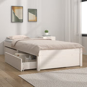 Bedframe 75x190 cm massief grenenhout wit met lades