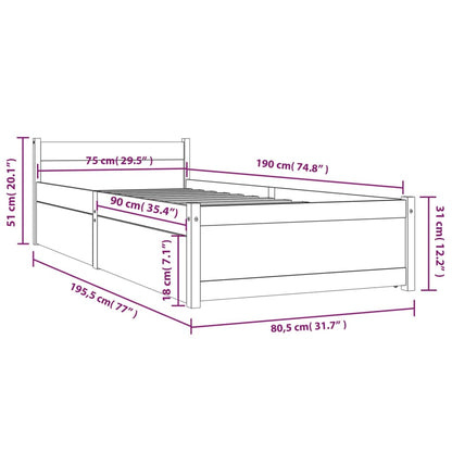 Bedframe Met Lades 2Ft6 Small Single 75 x 190 cm Naturel