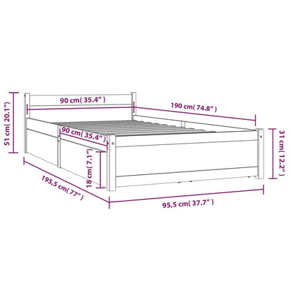 Bedframe Met Lades 3Ft Single 90 x 190 cm Wit
