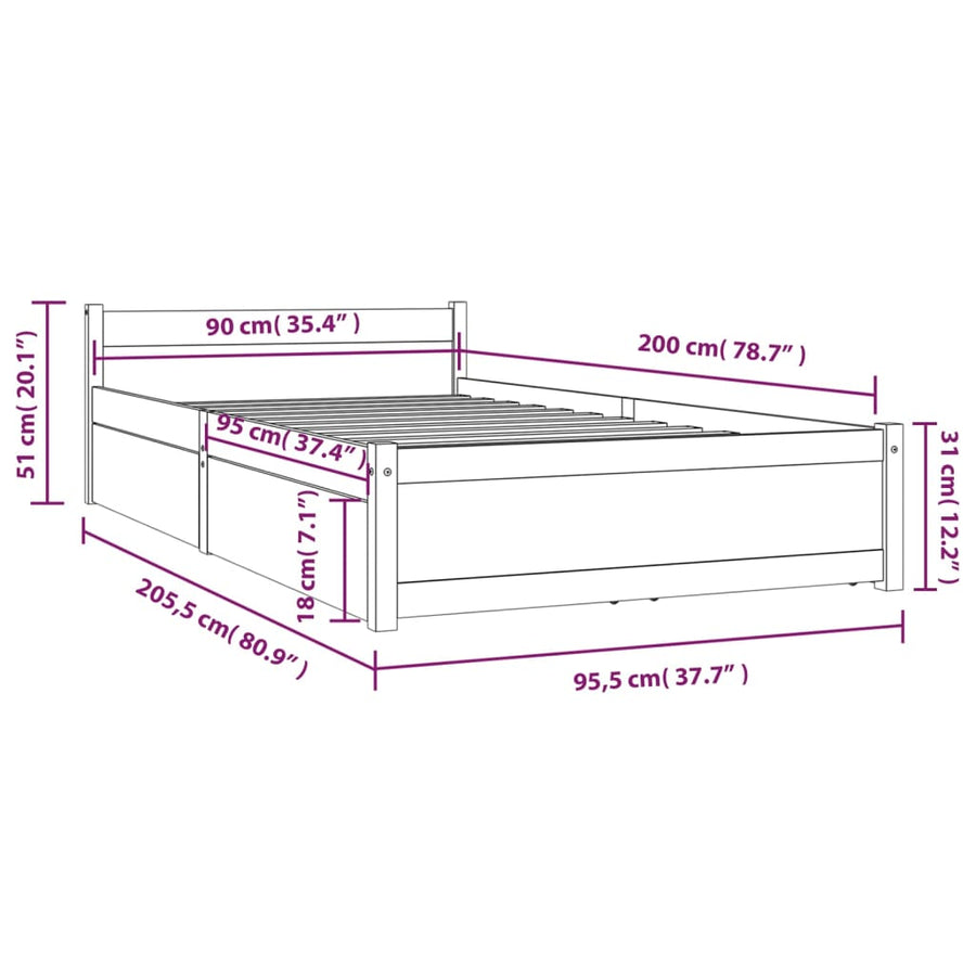 Bedframe Met Lades 90 x 200 cm Naturel