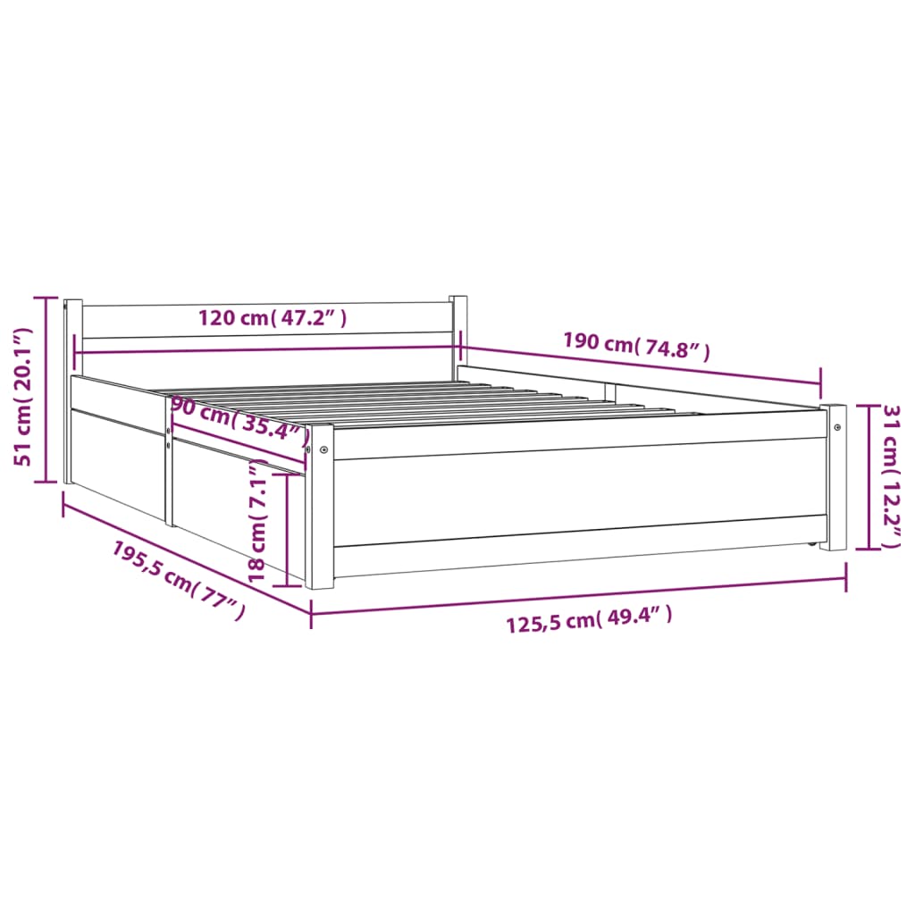 Bedframe Met Lades 120 x 190 cm Wit