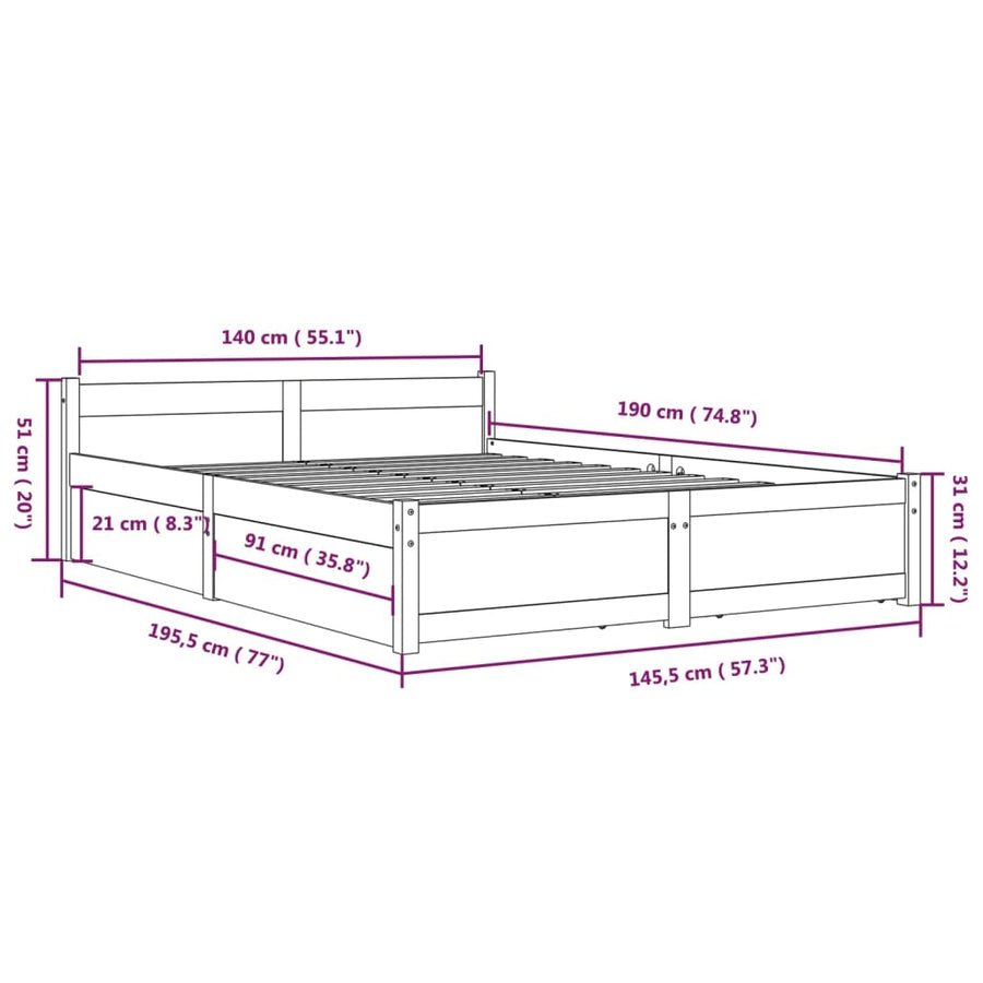 Bedframe Met Lades 140 x 190 cm Naturel