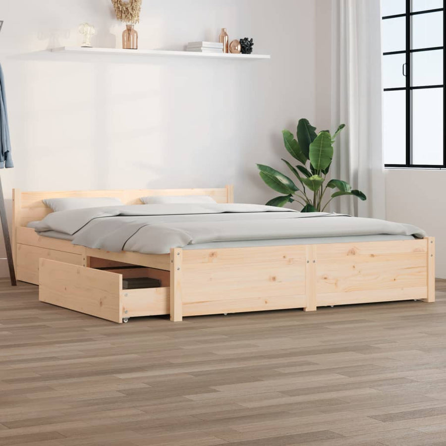 Bedframe Met Lades 140 x 190 cm Naturel