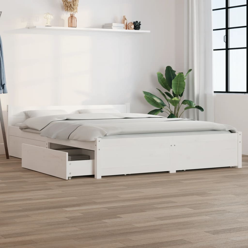 Bedframe Met Lades 140 x 190 cm Wit