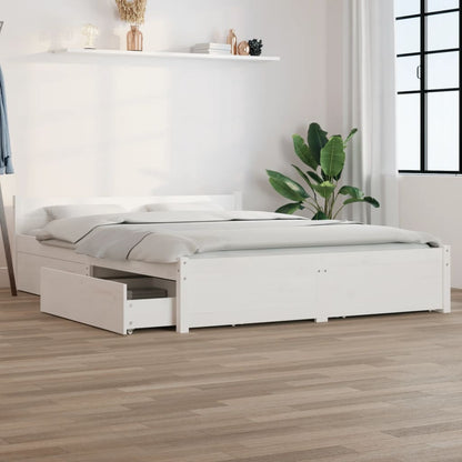 Bedframe Met Lades 140 x 190 cm Wit