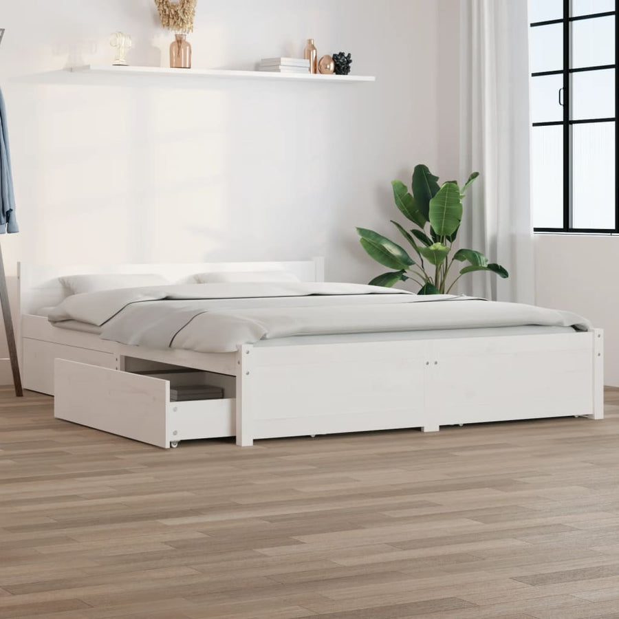 Bedframe Met Lades 140 x 190 cm Wit