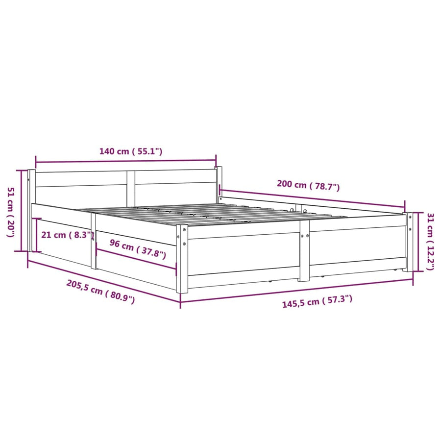 Bedframe Met Lades Wit 140X200 Cm